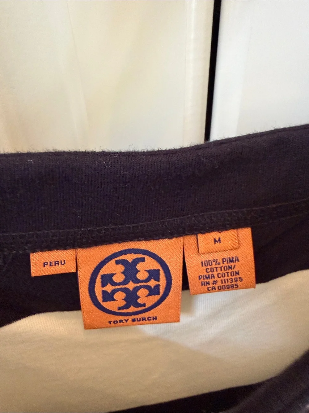 Tory Burch boatneck Black and White Striped 3/4 Sleeve Tee